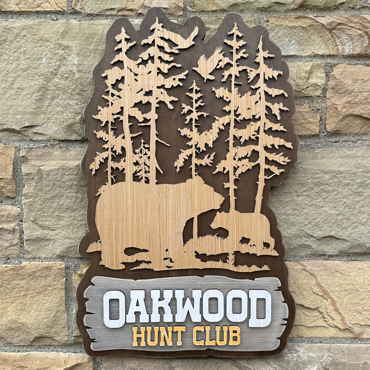 Personalized Rustic Bear Scene Wood Sign