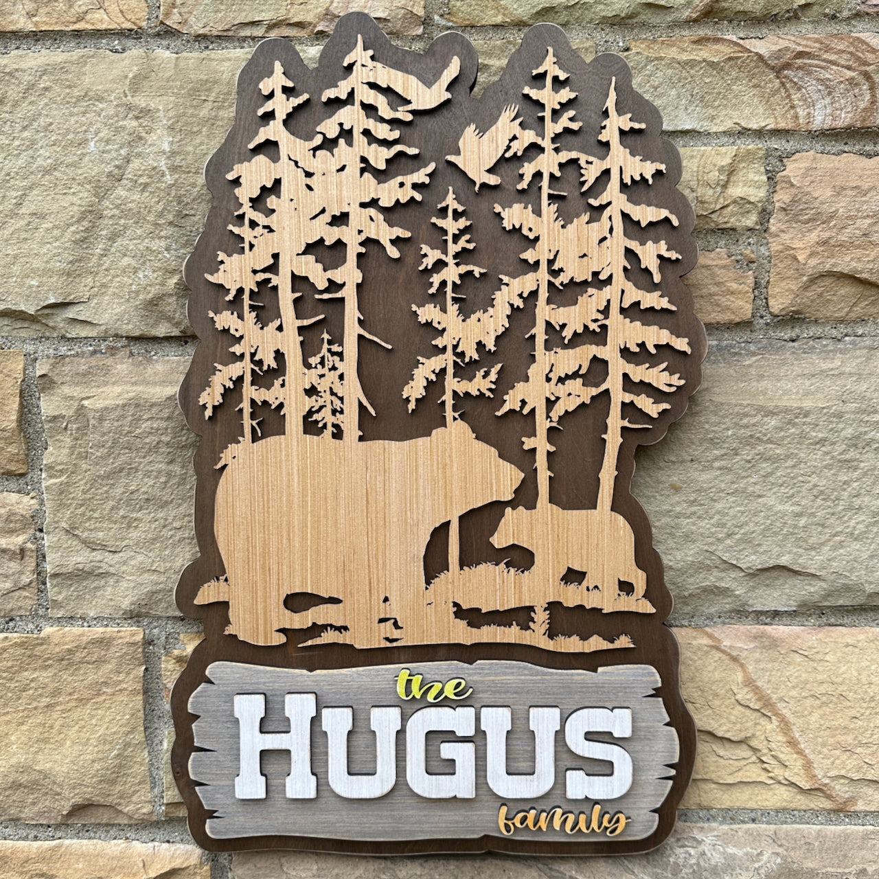 Personalized Rustic Bear Scene Wood Sign