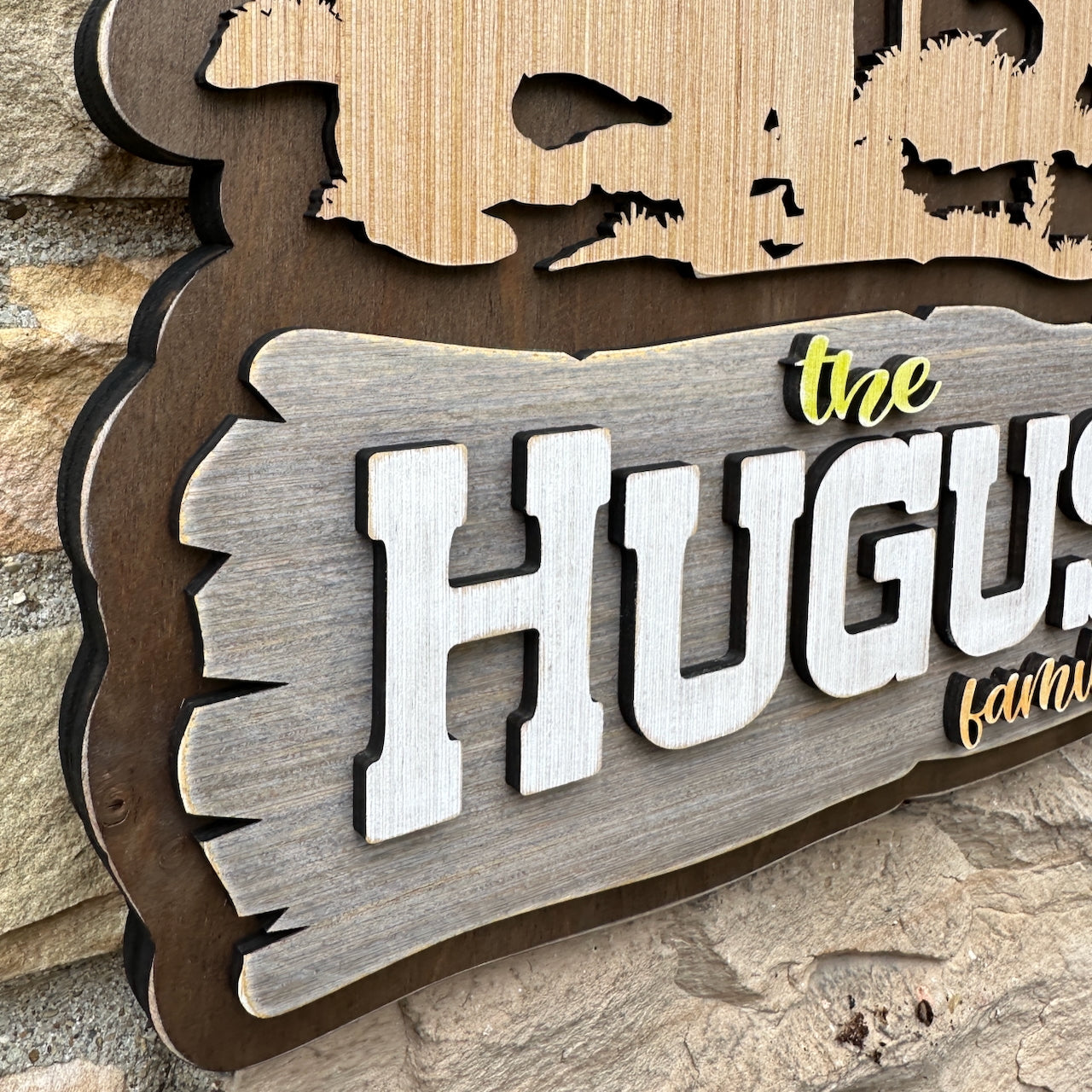 Personalized Rustic Bear Scene Wood Sign