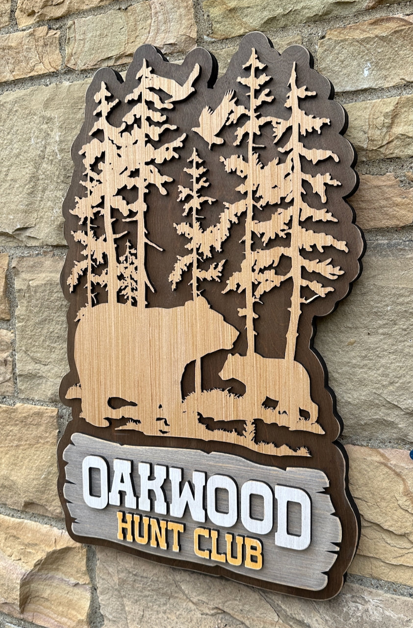 Personalized Rustic Bear Scene Wood Sign