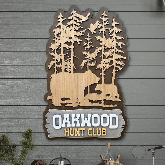 Personalized Rustic Bear Scene Wood Sign