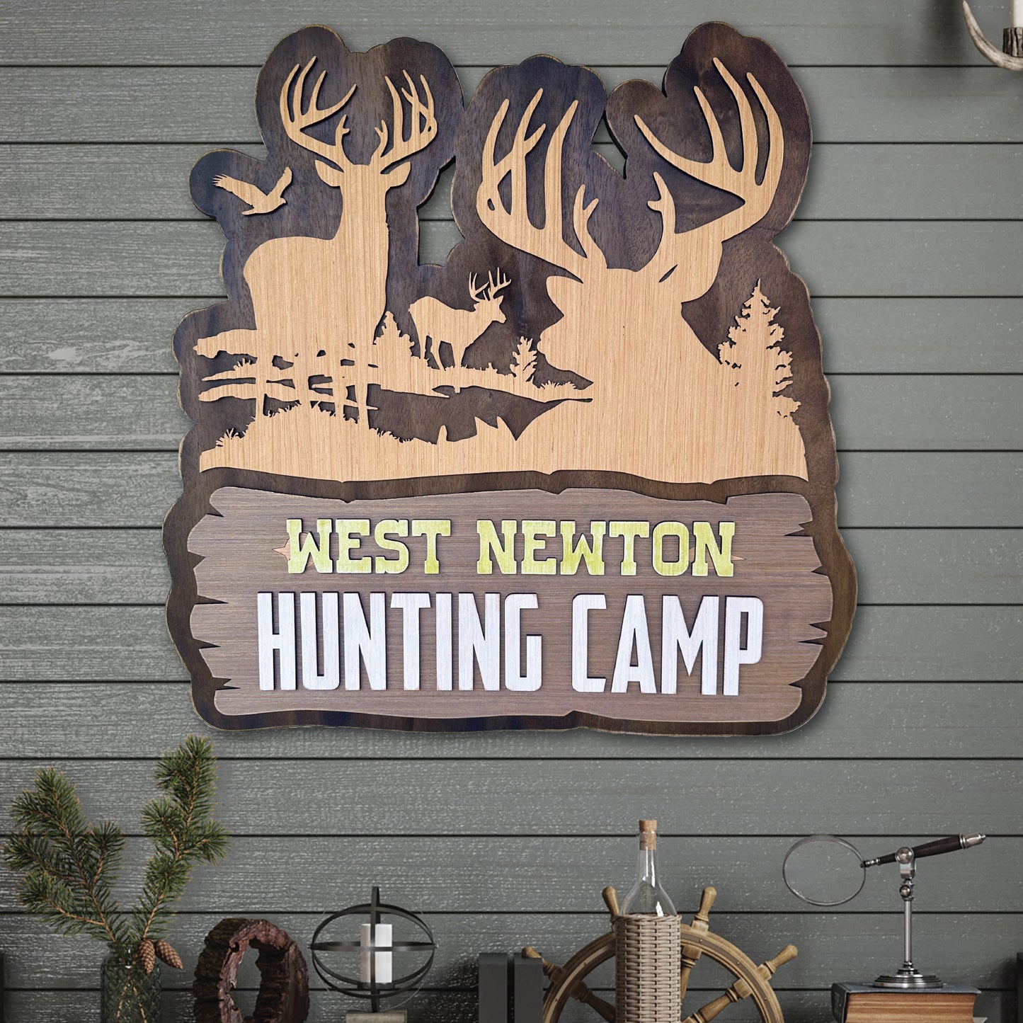 Personalized Rustic Whitetail Buck Wood Sign