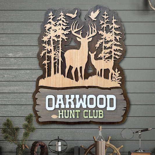 Personalized Rustic Whitetail Buck and Doe Wood Sign