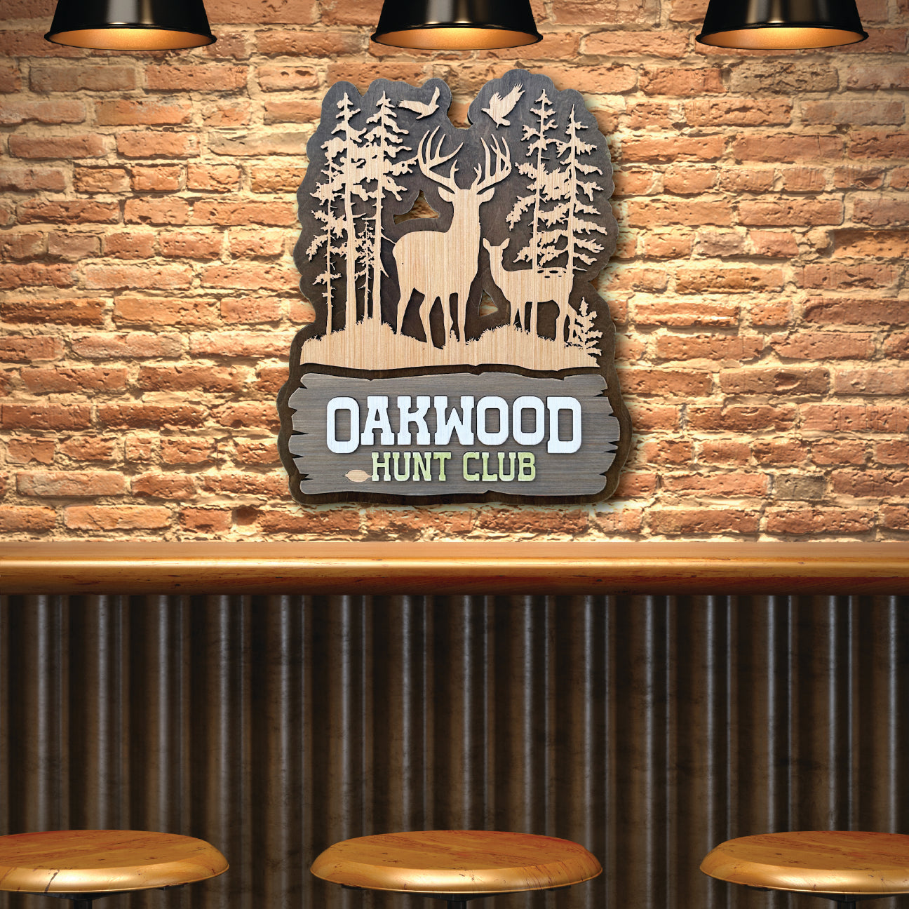 Personalized Rustic Whitetail Buck and Doe Wood Sign