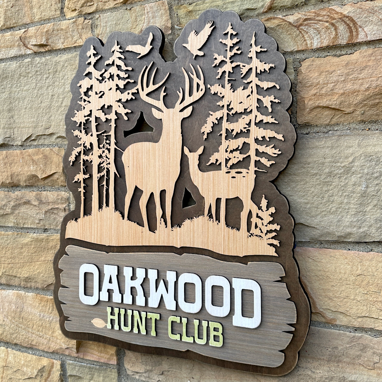 Personalized Rustic Whitetail Buck and Doe Wood Sign