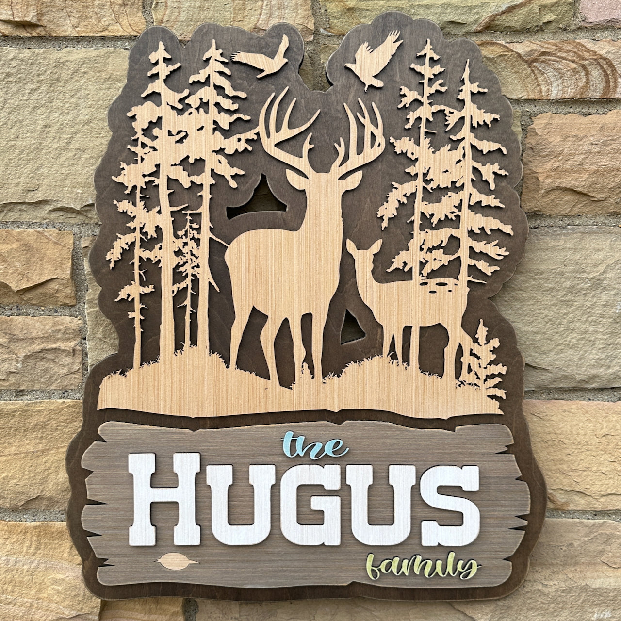 Personalized Rustic Whitetail Buck and Doe Wood Sign