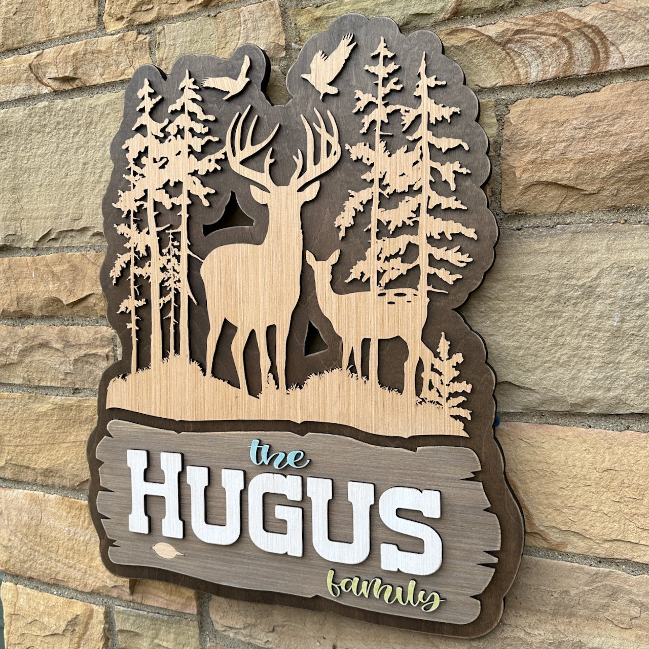 Personalized Rustic Whitetail Buck and Doe Wood Sign