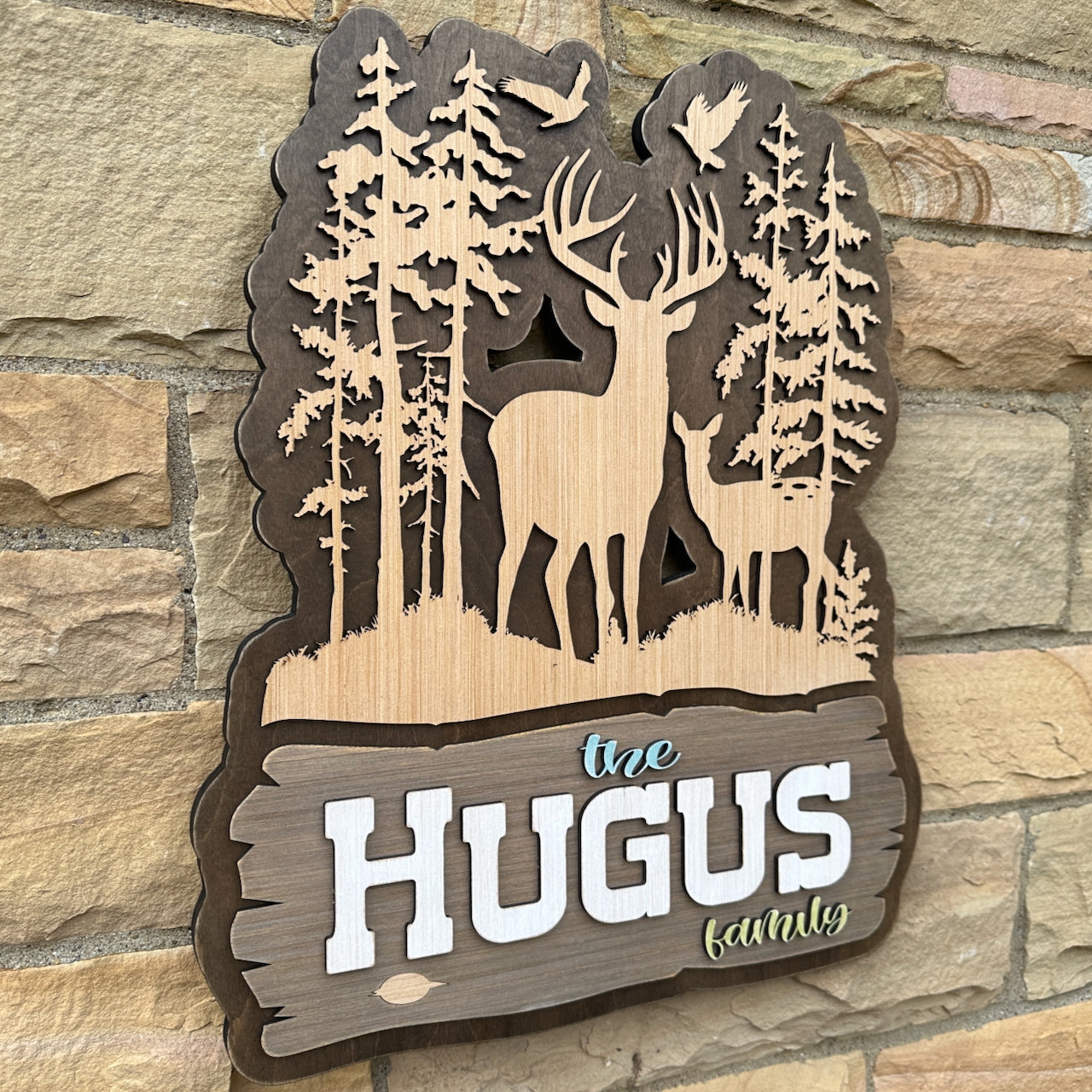 Personalized Rustic Whitetail Buck and Doe Wood Sign