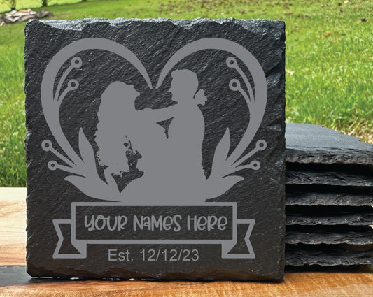 Personalized Bride and Groom Slate Coaster