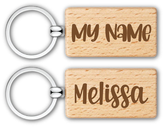 Personalized Names Rectangle Wood Keychain