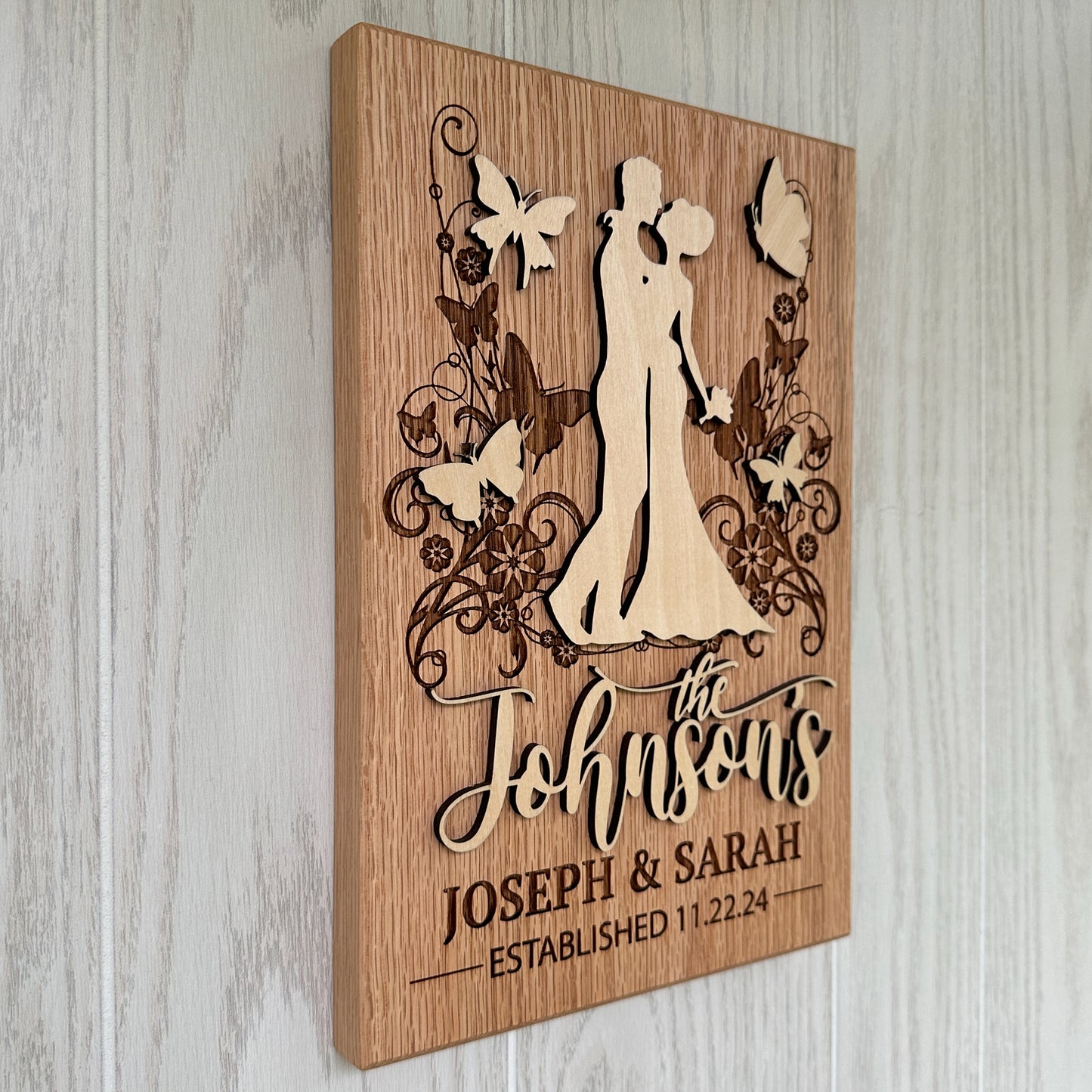 Personalized Floral Themed Engraved and Raised Cut Wedding Gift