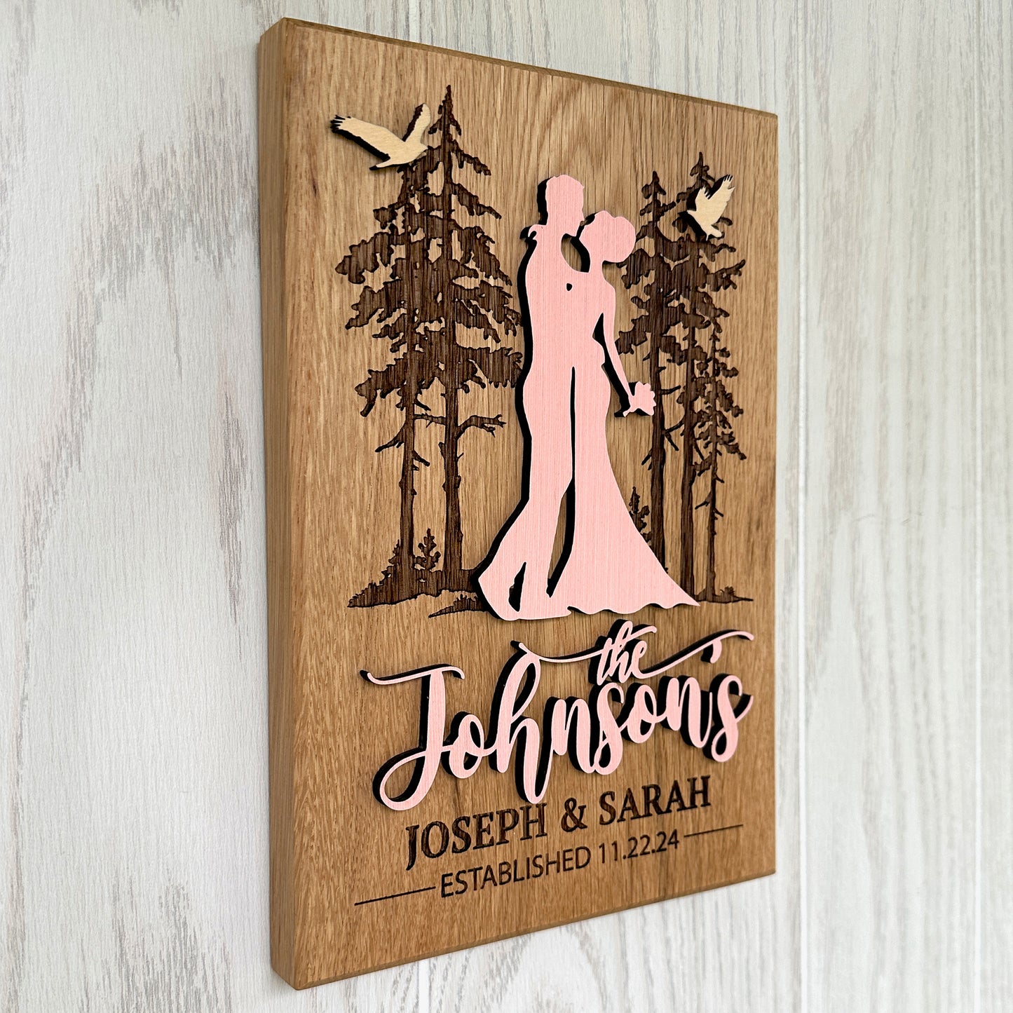 Personalized Tall Pines Engraved and Raised Cut Wedding Gift