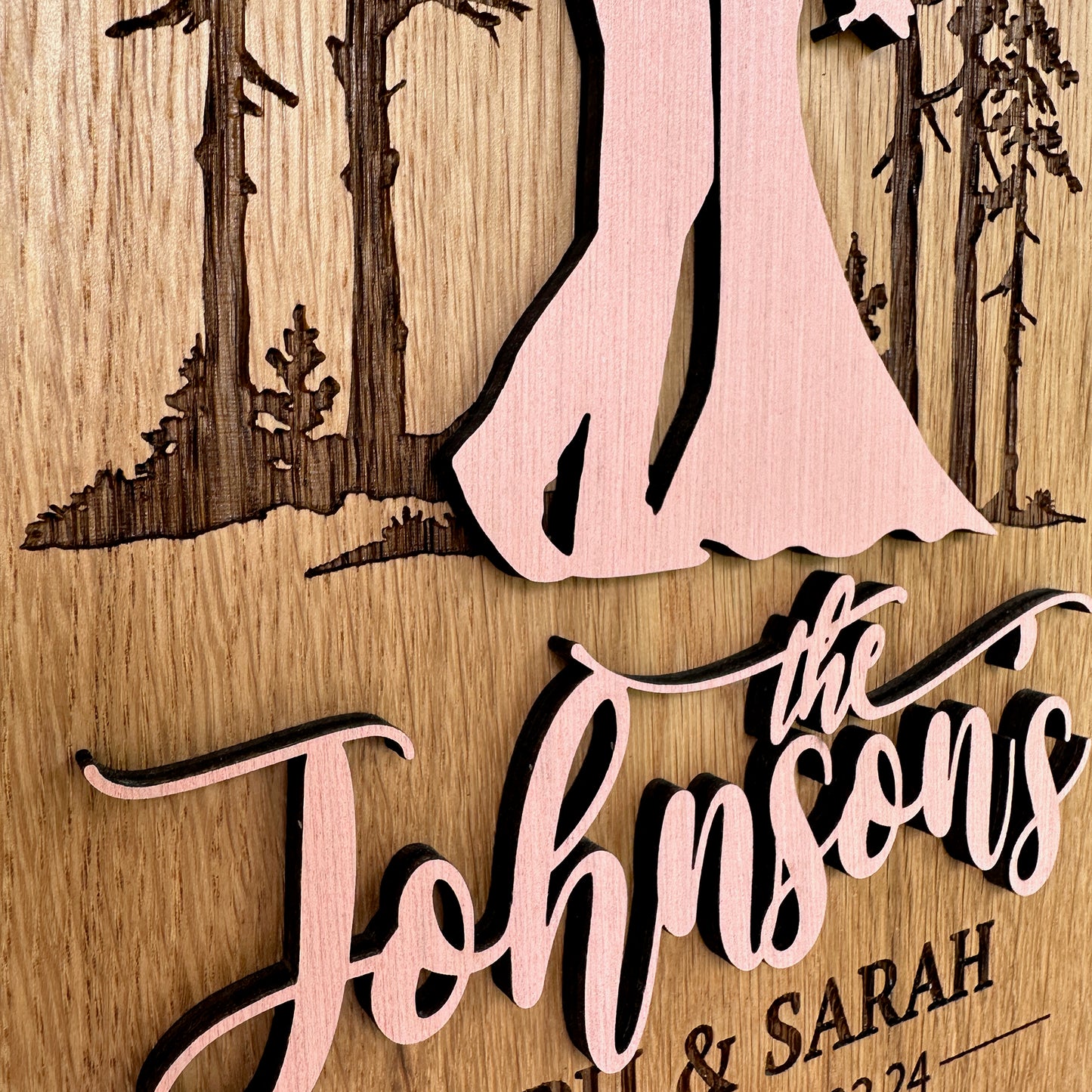 Personalized Tall Pines Engraved and Raised Cut Wedding Gift